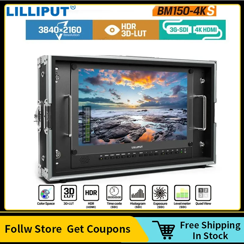 

Lilliput BM150-4KS Broadcast 15.6" HDR 3D-LUT Color Space Carry-on 4K Director Monitor 3840x2160 SDI HDMI Tally VGA