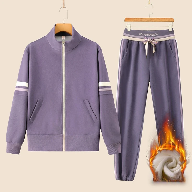 Fashion Outdoor Women Fleece Sportswear Jogging 2-Piece Running Set Breathable Jacket Tracksuits Camping Training Sport Clothing