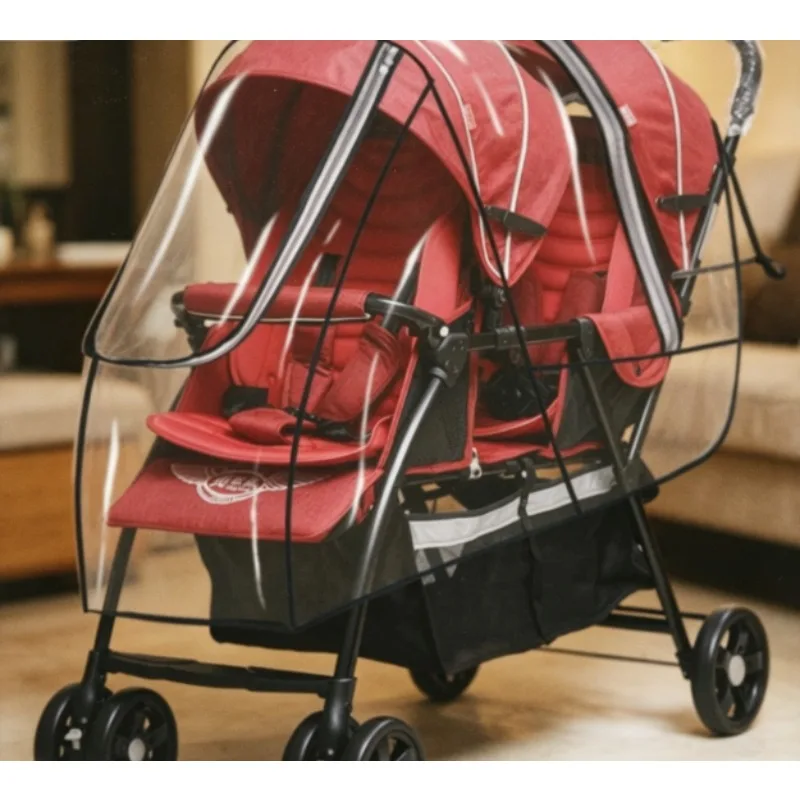 

Double Baby Carriage Rain Shield Transparent PVC for Twin Tandem Stroller Outdoor Walk Rainy Day Cover