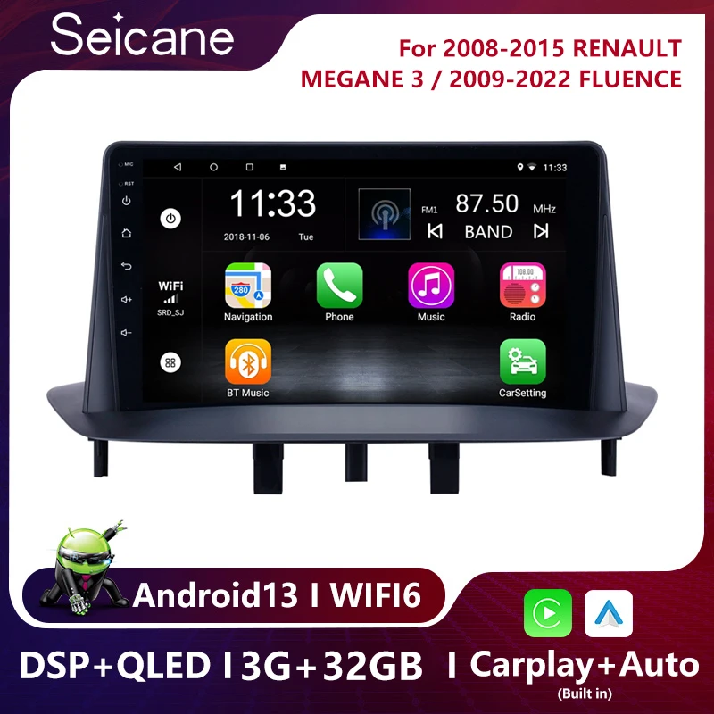 Seicane Android 13 For 2008-2015 RENAULT MEGANE 3/2009+ FLUENCE Car Head Unit Player 2 Din GPS Navigation Radio WiFi 3G