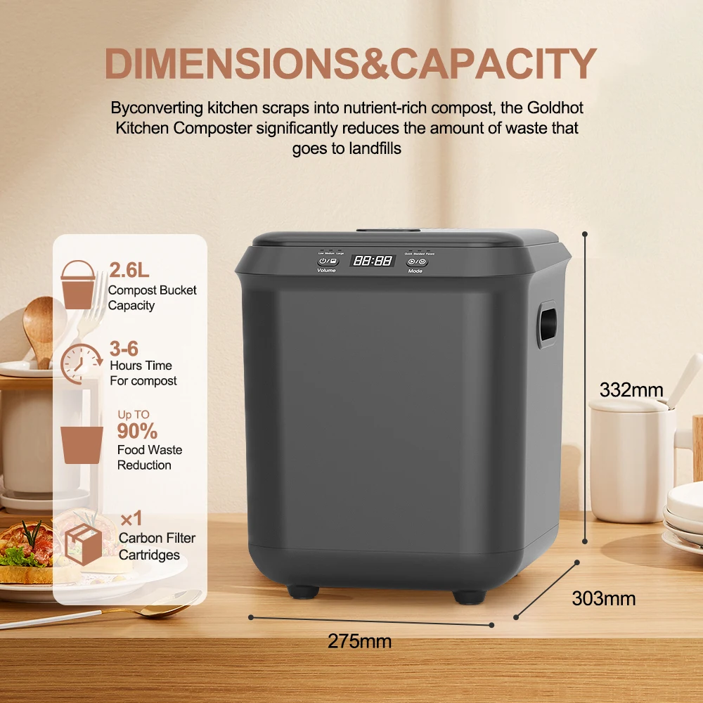Home Food Waste Composting Machine 2.5L Recycle Garbage Disposal Black Smart Electric Composter for Kitchen