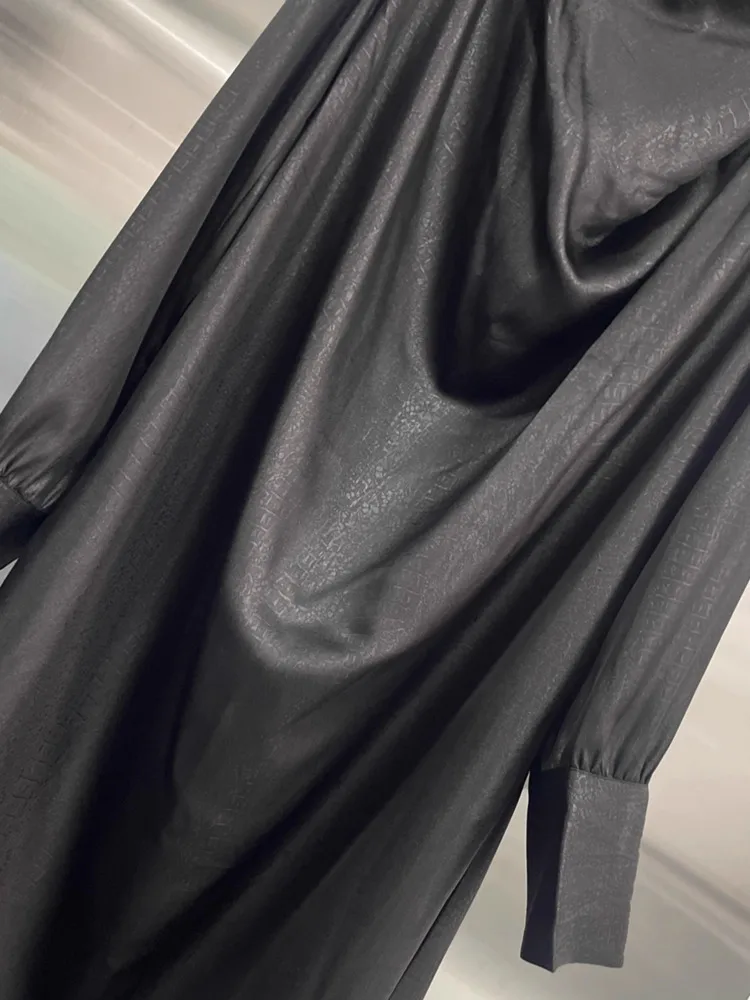 DFDG 2025 فستان عمل أنيق للنساء لربيع وصيف بأكمام طويلة وربطة عنق وأزرار ذهبية عالية الخصر فستان حفلات الزفاف للضيوف #6