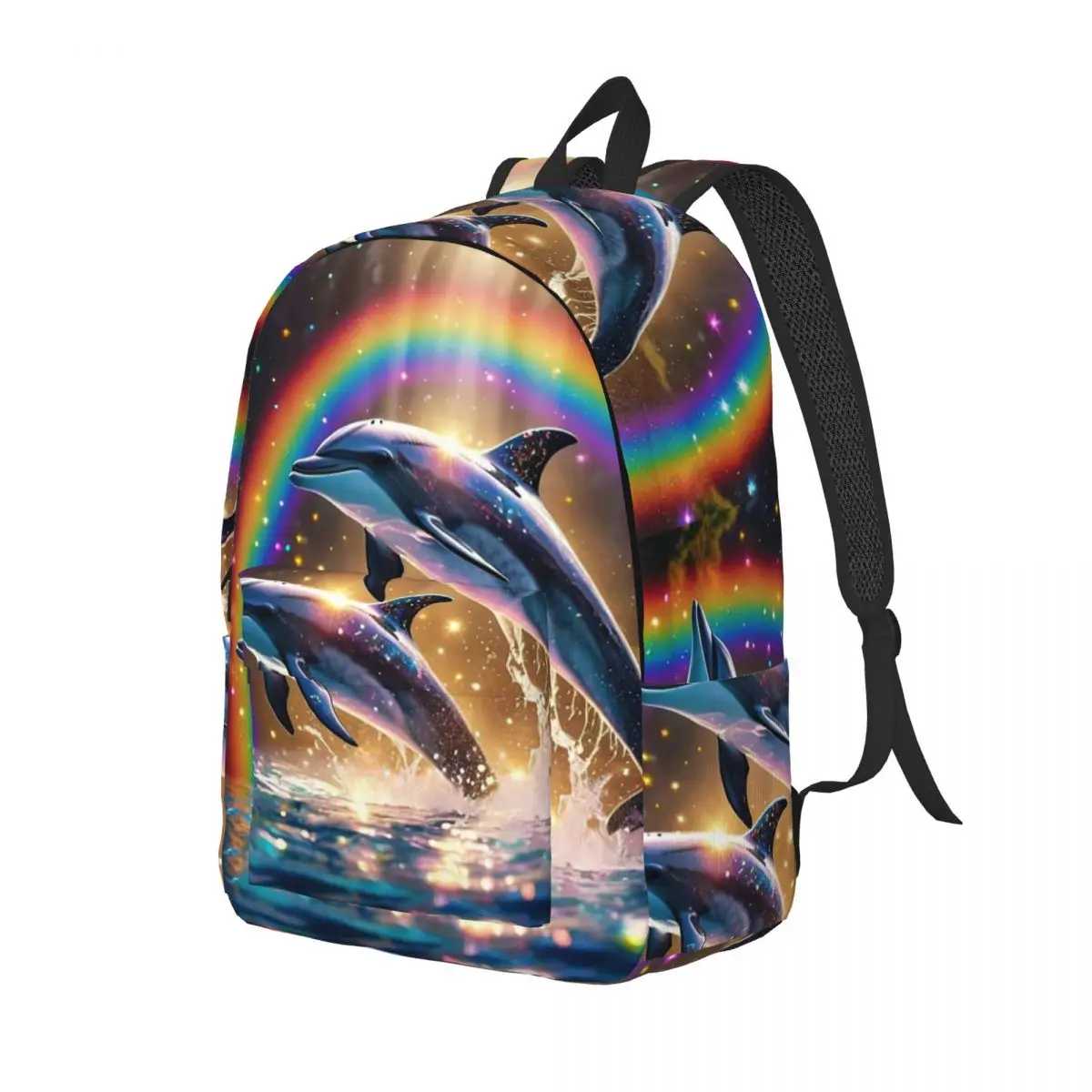 Sunset Dolphins Dancers Sea Creature Dolphin Student Backpack School Bag Hiking Travel Daypack for Kids Bookbag Shoulder Bags