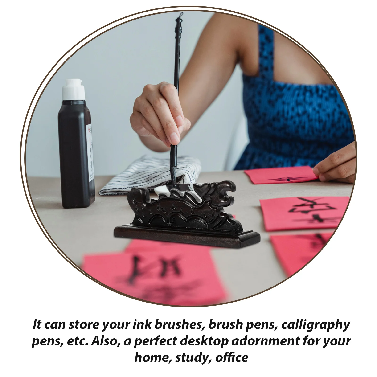 

1Pcs Dragon Head Pen Stand Handcrafted Wood Brush Rest for Calligraphy Ink Pens Safe Polished Surface Ideal Gift for Artists