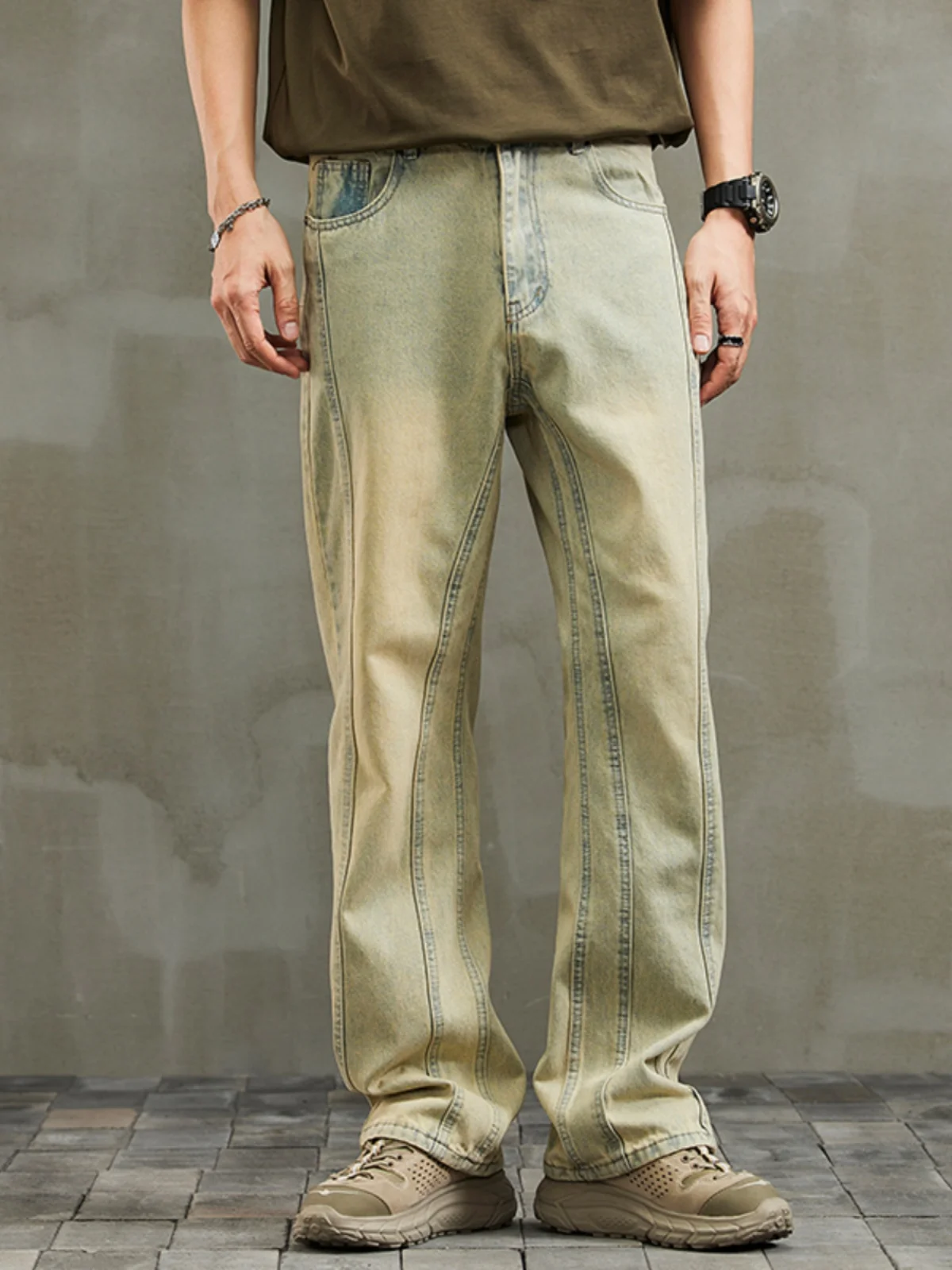 

Мужские джинсы в стиле ретро с пэчворком и эффектом грязевого окрашивания, свободные, прямого кроя, повседневные, универсальные, длинные брюки, модные, весна-осень