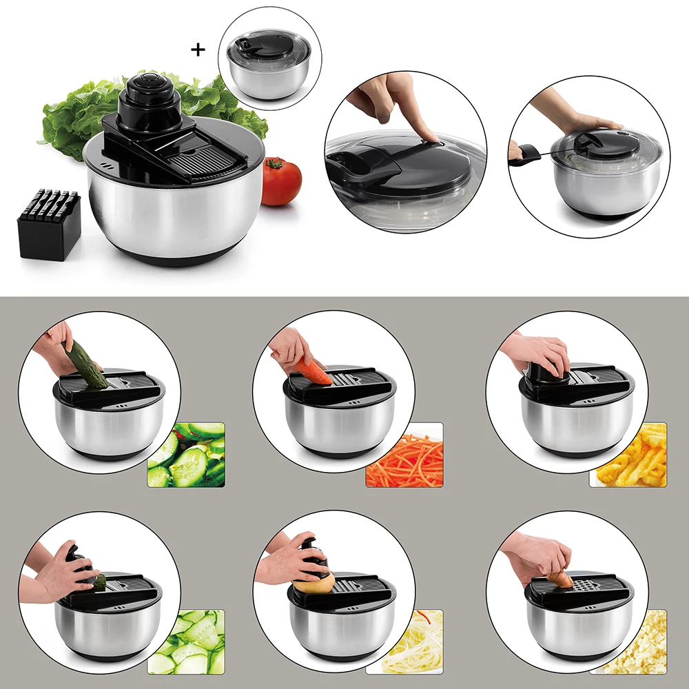 Hot Sale Kitchen New Design Manual Salad Blender Slicer Lettuce Dried Salad Spinner Stainless Steel Vig Spinner Salad