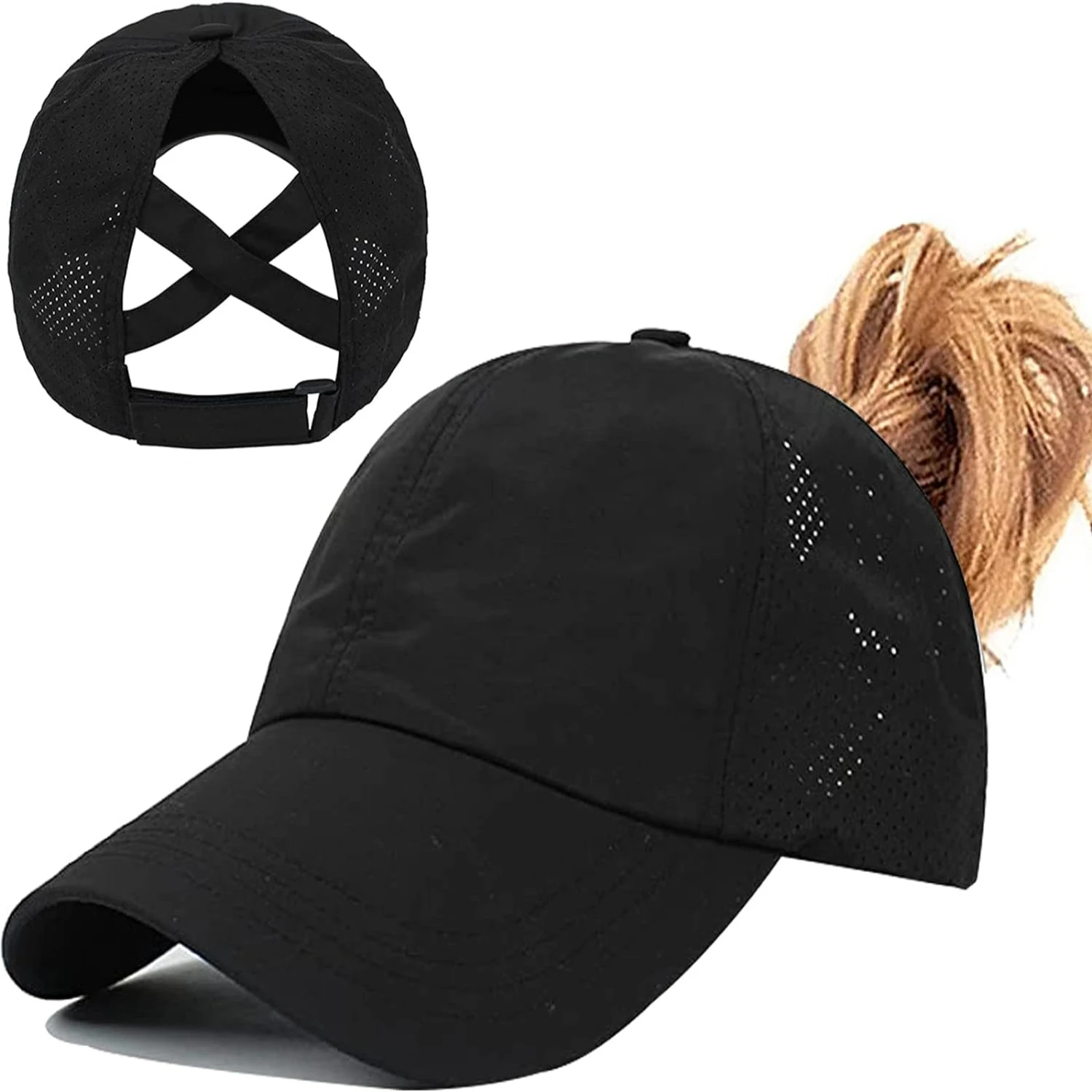 Adjustable High Bun Ponytail Baseball Hat - Fashionable, Stylish, and Trendy Criss Cross Design with Quick Drying Technology for