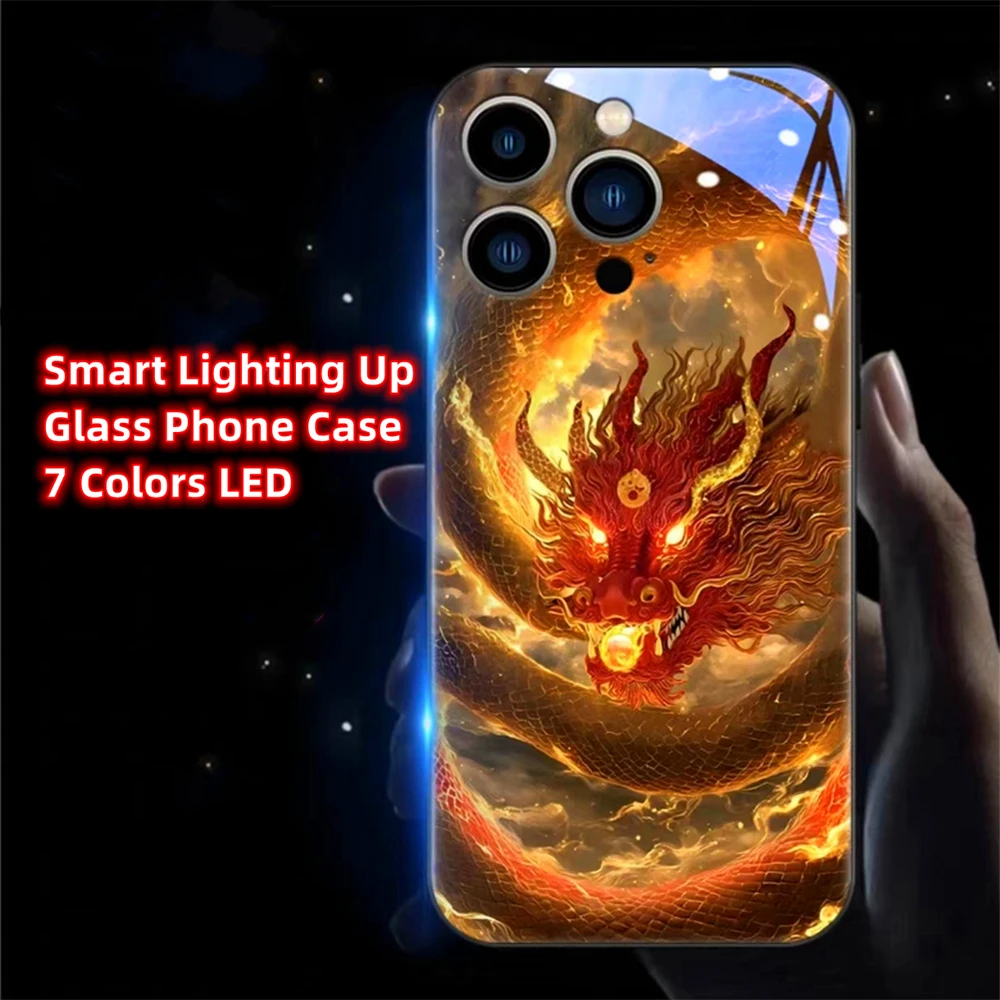 

Fire Flame Dragon Sound Music Control Led Light Glowing Phone Case For iPhone 15 14 13 12 11 Pro Max XR XS Plus 6 7 8 SE2020