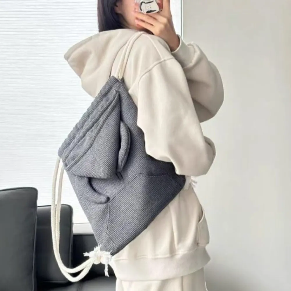 

Простой рюкзак с капюшоном из бычьего рога в корейском стиле, однотонная толстовка с капюшоном, дизайн, школьная сумка на молнии, большая вместительная сумка на шнурке, подарок