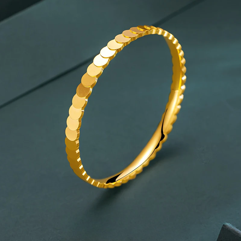 

999 Gold Fish Scale Shiny Dragon Scale Flash Cuff Bangle, Fine Workmanship High-End Simple Bracelet For Women