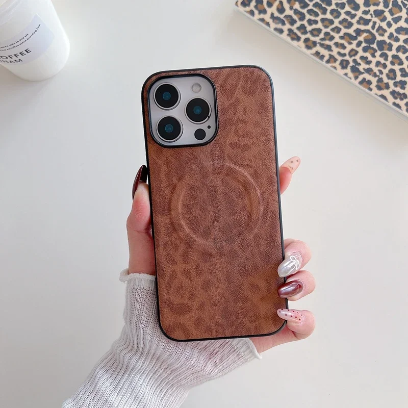 럭셔리 비즈니스 슬레 마그네틱 가죽 아이폰 17 에어 16 15 14 13 프로 맥스 레오파드 플로럴 충격 방지 백 커버 펀다스