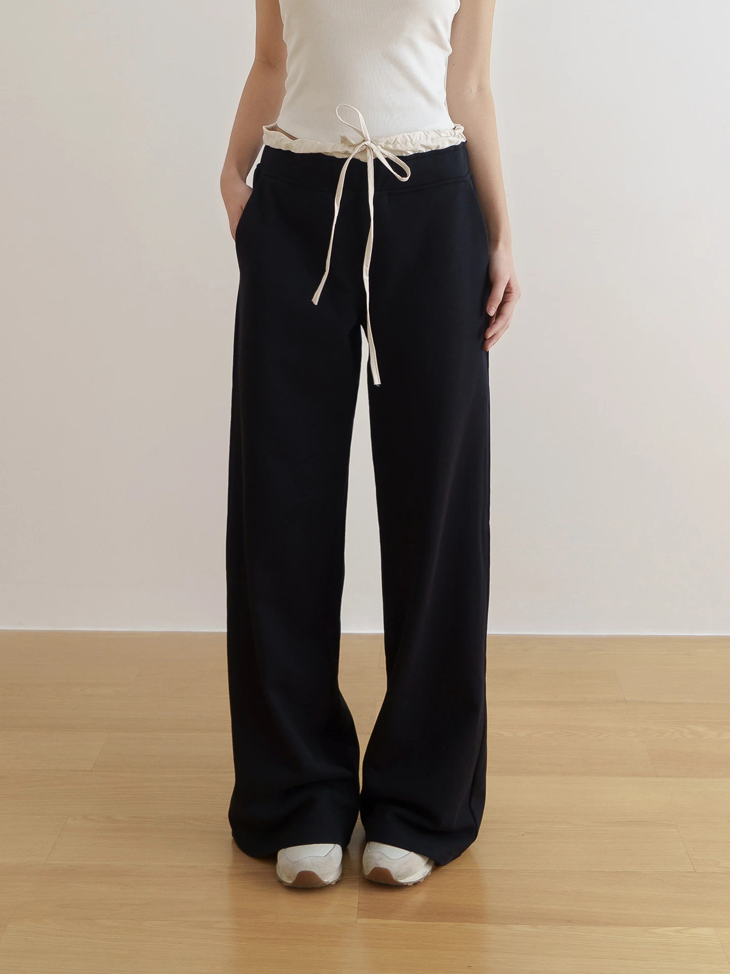 

Женские повседневные брюки Floradance с прямыми штанинами, с завязками, весна 2026, с двойным поясом, имитация двухслойности, хлопковые брюки