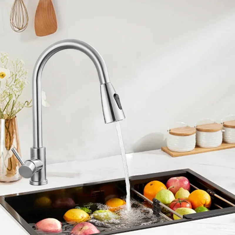 

Baokemo stainless steel kitchen faucet, multi-function spray mode, hot and cold water mix, single handle design
