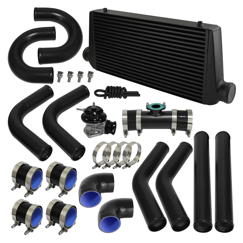 

Universal DIY Intercooler 600x300x76mm + 3" 76mm Aluminum Piping + BOV Hoses Kit Black