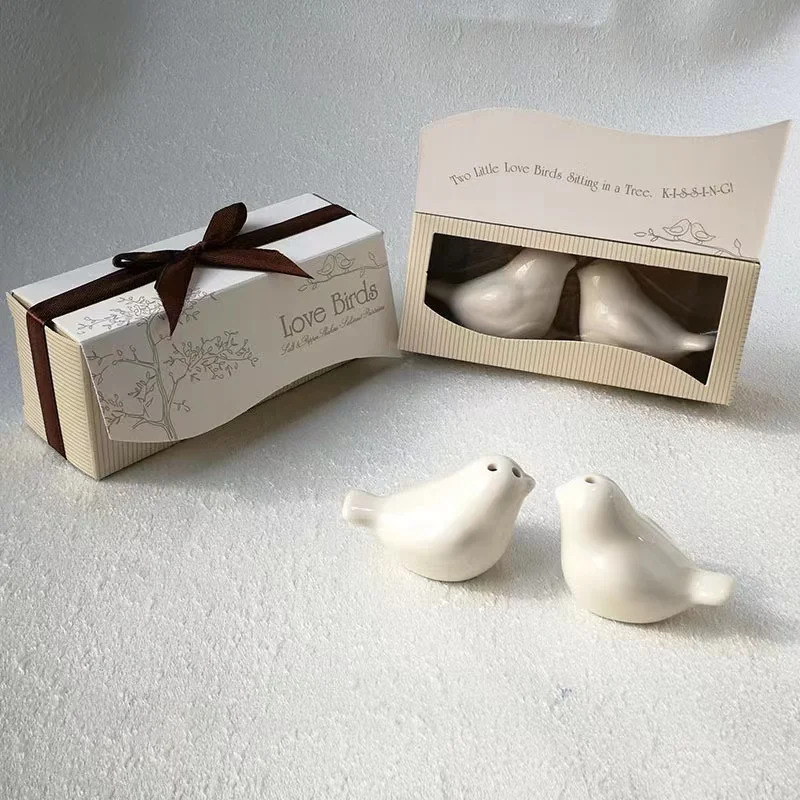 50set Personalized Wedding Favors Party Souvenir Door Gifts Ceramic Love Bird Shaker For Guests