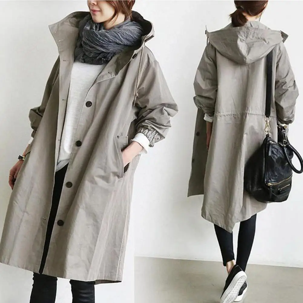 Women Trench Coats Elegant Double Breasted Ladies Outerwear Lightweight Windproof Solid Color Mid-length Jacket For Female