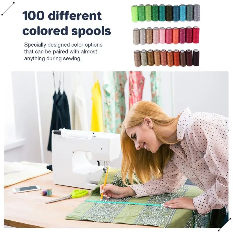 Sewing Thread Set 100 Colour 250Yd Each Spool Polyester Thread Kit For Hand Or Machine Sewing