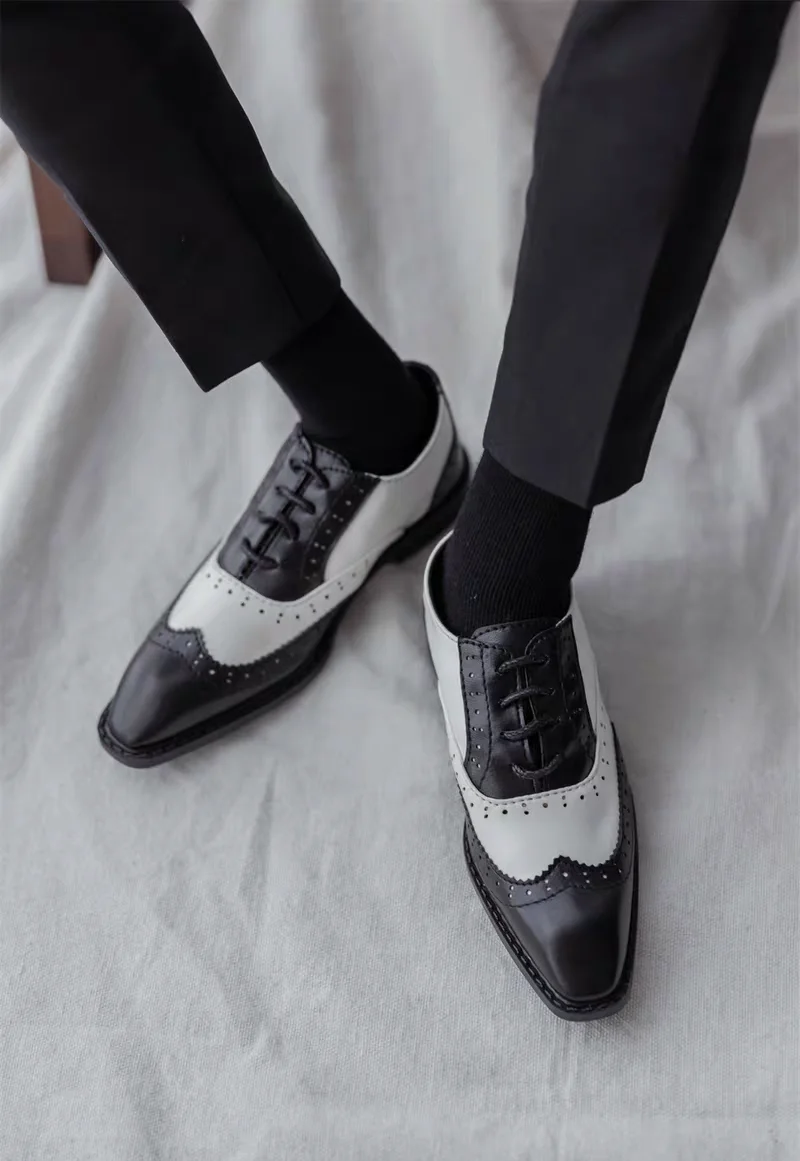 BJDdoll-schoenen zijn geschikt voor ID75 Oom leren schoenen leren veterschoenen Britse gesneden kleurblokken leren schoenen bruin