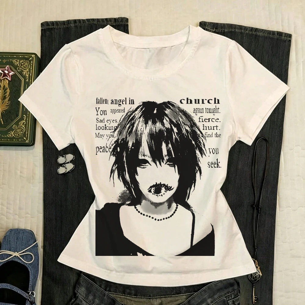 Long Sleeve Gothic Women Clothes Harajuku Graphic Tees Y2k Top Woman Clothing 90s Clothes Vintage Women's Cropped 2000s Tops Emo