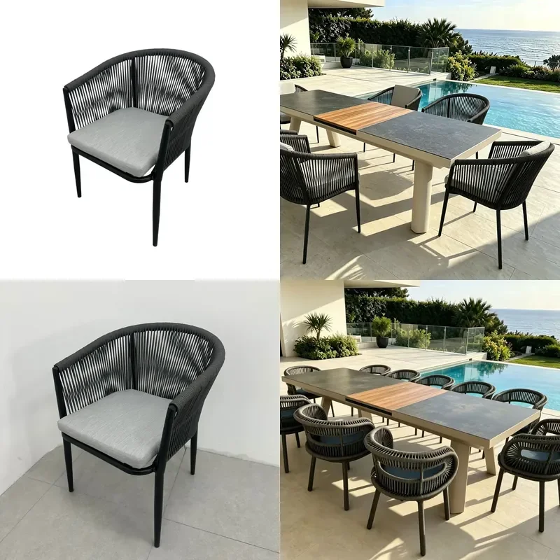 Nordic Outdoor Braided Rope Table and Chair Set Waterproof Sunproof Garden Patio Furniture for Leisure
