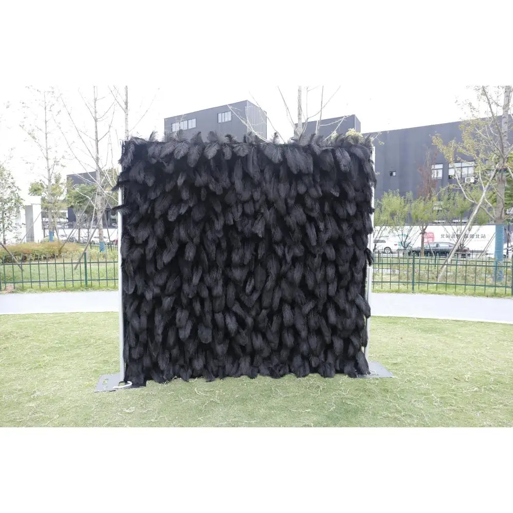 High end customized black feather wall roll up flower wall backdrop panels for wedding decor