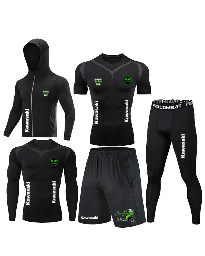 Cycling five piece quick drying Kawasaki motorcycle suit outdoor sportswear cycling tight fitting suit for men