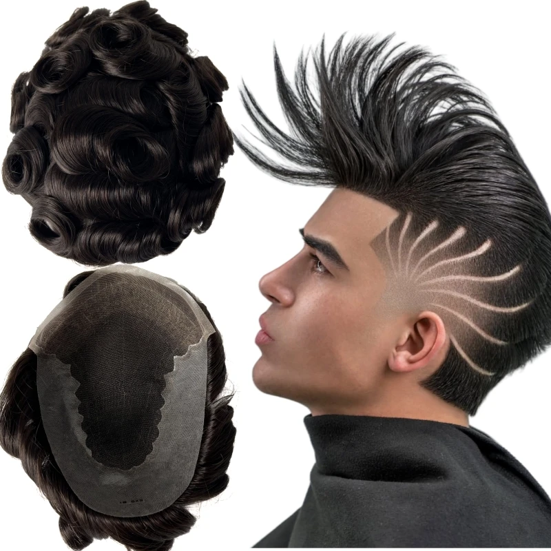

Indian Virgin Human Hair Replacement #1B Black Color Q6 Toupee 8x10 Front Lace Unit for White Men