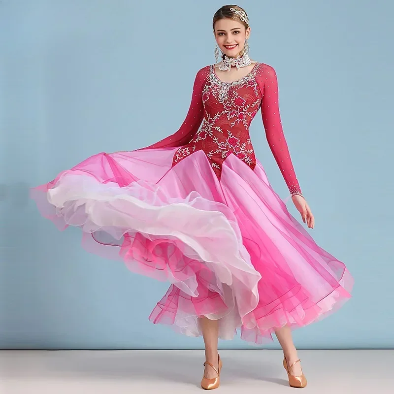 Vestido de baile moderno personalizado con tachuelas de diamantes, traje de actuación, vestidos de competición de baile de salón para mujeres, 모...........