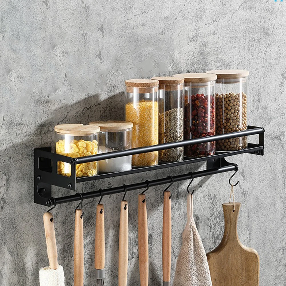 

Stainless Steel Wall-Mounted Spice Rack Multifunctional Item Storage Shelf Kitchen Tools Storage Hooks Space Management Solution