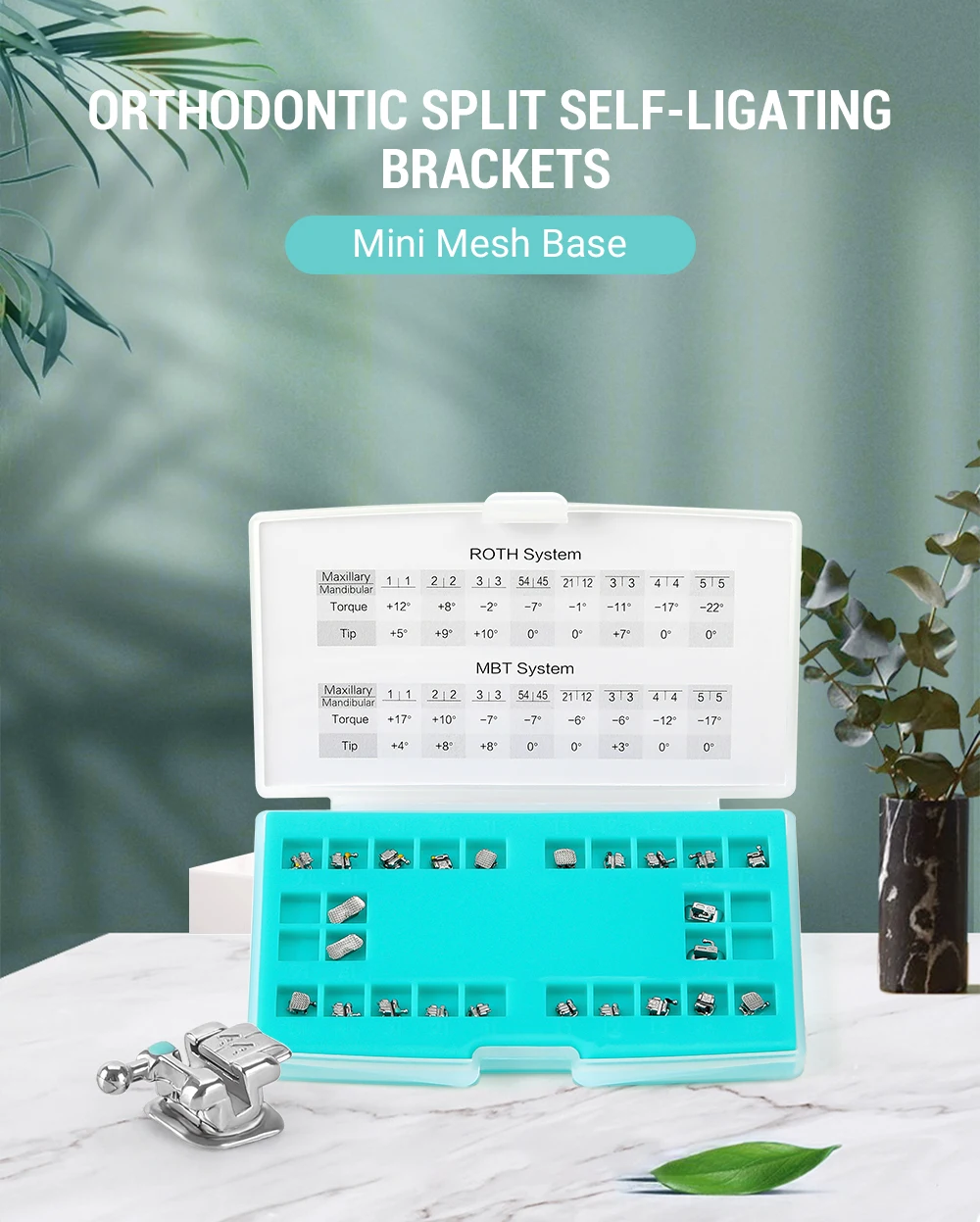 5 Packungen Azdent Dental Kieferorthopädische Zahnspangen Passive Selbstligierende Brackets mit Bukkalröhrchen Mini MBT Roth 0.022 Haken 345 Ortho-Werkzeug – Detail 4