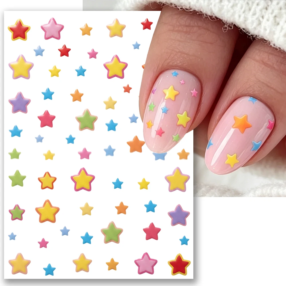 1pcs 5D Retro Pixel Star Flowers Nail Art Stickers Cute Macaron Colors Star Hraet Nail Decals Cartoon Love Tulip Kids Stickers