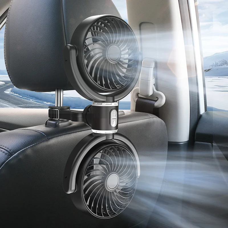 Car Seat Back Cooling Fan USB Charge Dual Head Fan 360 Degree Rotation Neck Portable Cooler For Summer Car Accessories