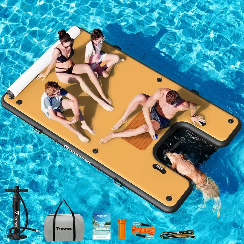 Sturdy Water Floating Bed Large Floating Island Pool Lounger Air Pad with Pump Pillow for Adults Kids Pets Water Leisure