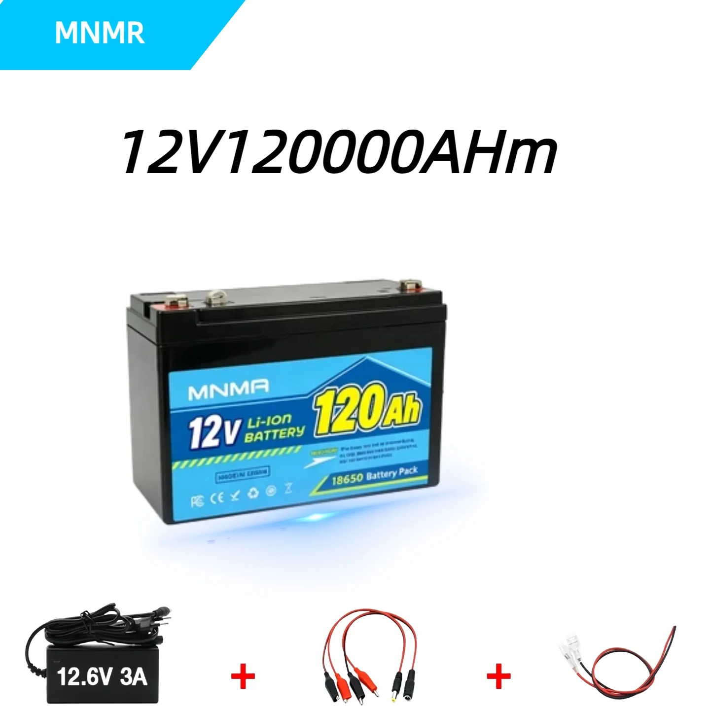

MNMR12V 120Ah Lithium ion Battery 18650 Rechargeable Battery Pack with 12.6V 3A Charger, Suitable for Outdoor Solar System Ships