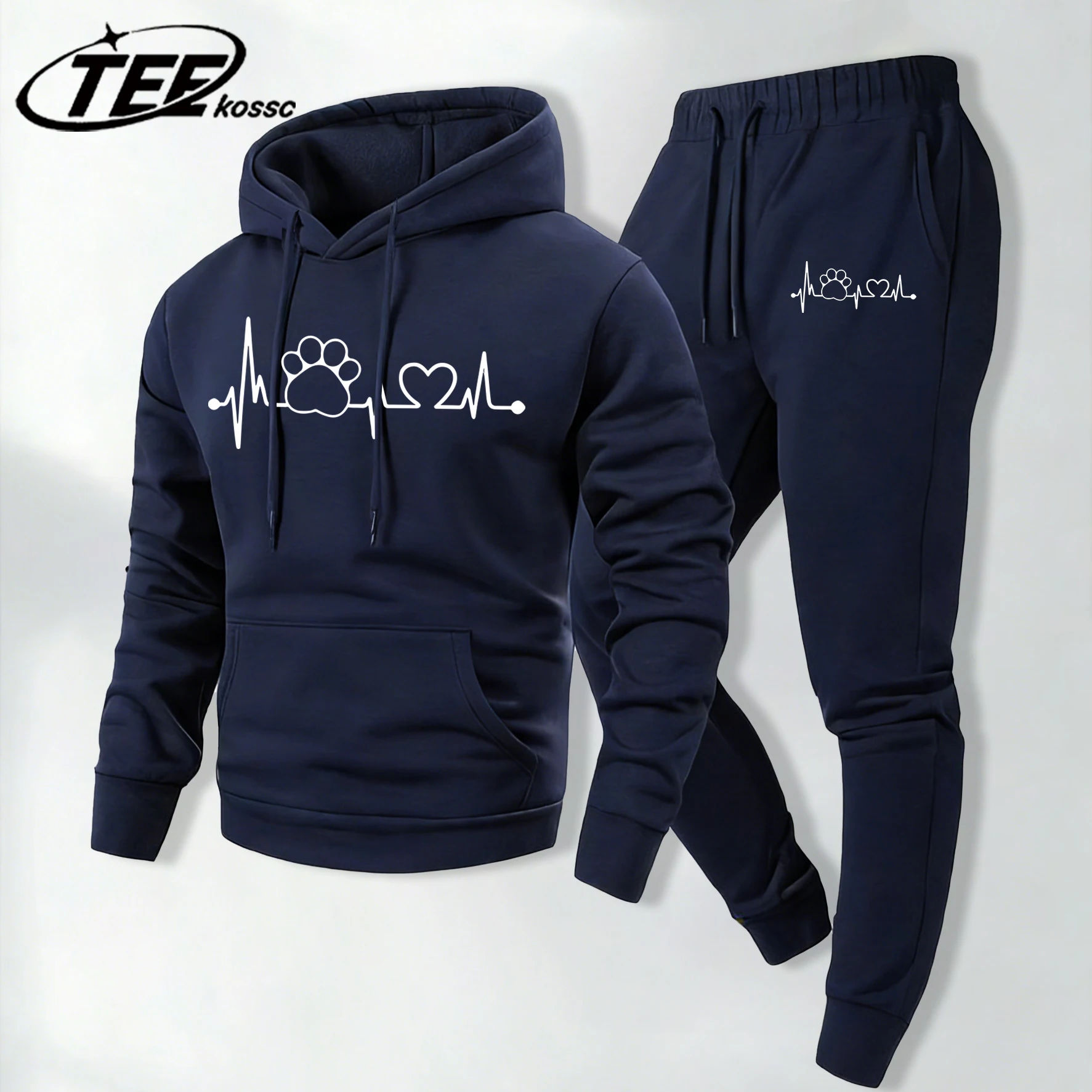 

Мужской свитшот с простым графическим принтом «Кошачья лапка» и ЭКГ, свободный крой, модный спортивный костюм, универсальные брюки, унисекс, осенний флисовый уличный стиль