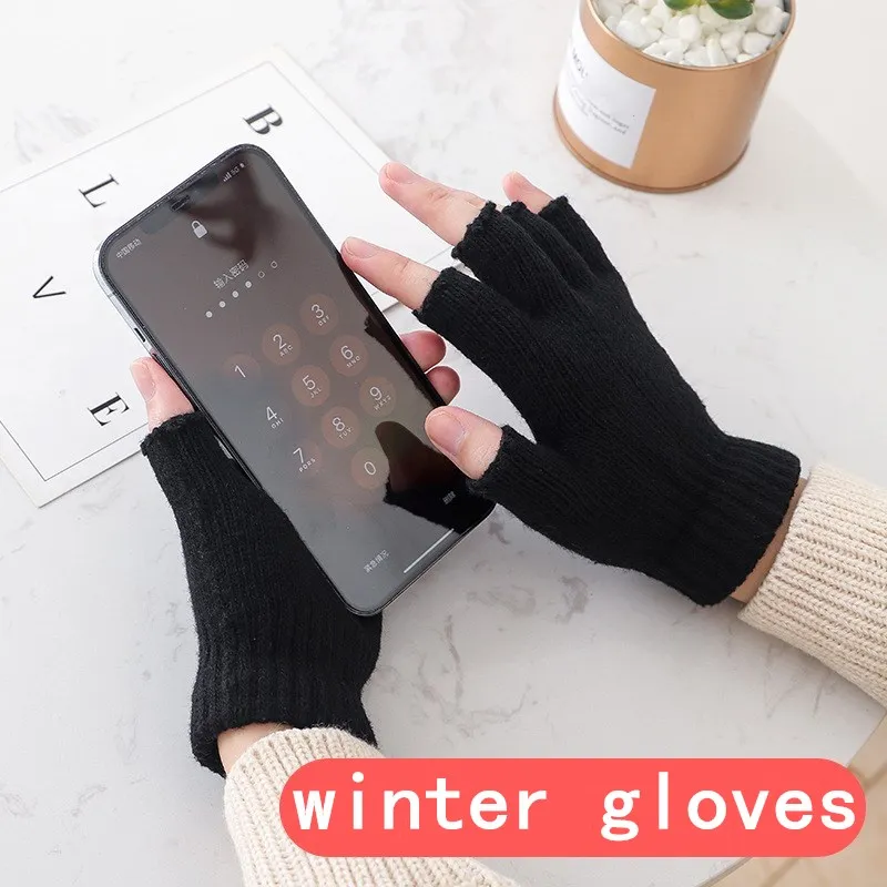 Half Finger Cycling Writing Gloves Antumn Winter Men Women Gloves  Simple Solid Knitted Wrist Gloves Unisex Hand Warmer