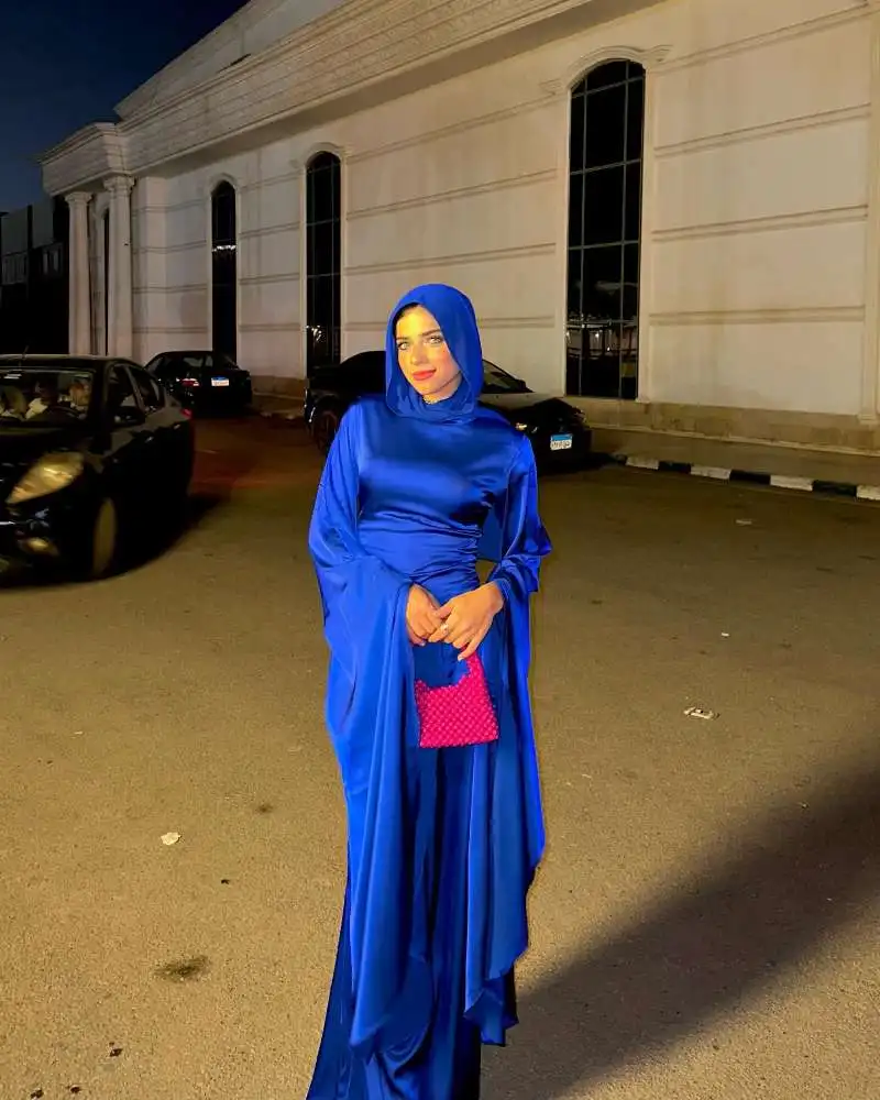 XPAY gaun malam Muslim biru Royal gaun panjang Cap lengan Arab Saudi panjang lantai sederhana sederhana acara Formal pesta gaun Prom