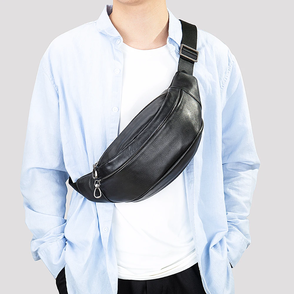 MVA Waist Pack Male Fanny Pack Casual Genuine Leather Waist Bag Men Belt Bags For Mobile Phone Fashion Shoulder Bag Husband