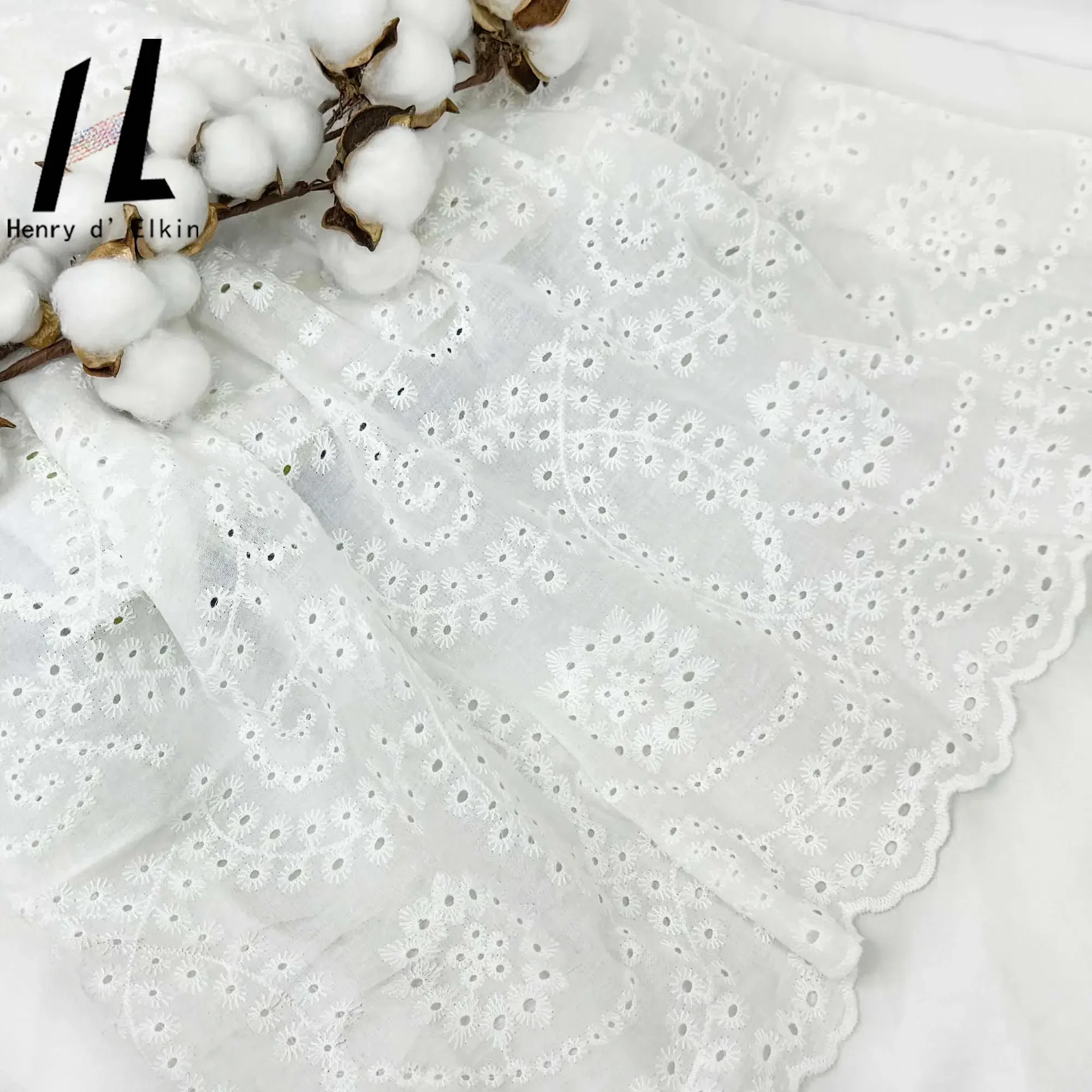 Wholesale White Lace Fabric with Embroidery Hollow-out Floral Detailing Luxury Cotton Dress Fabric