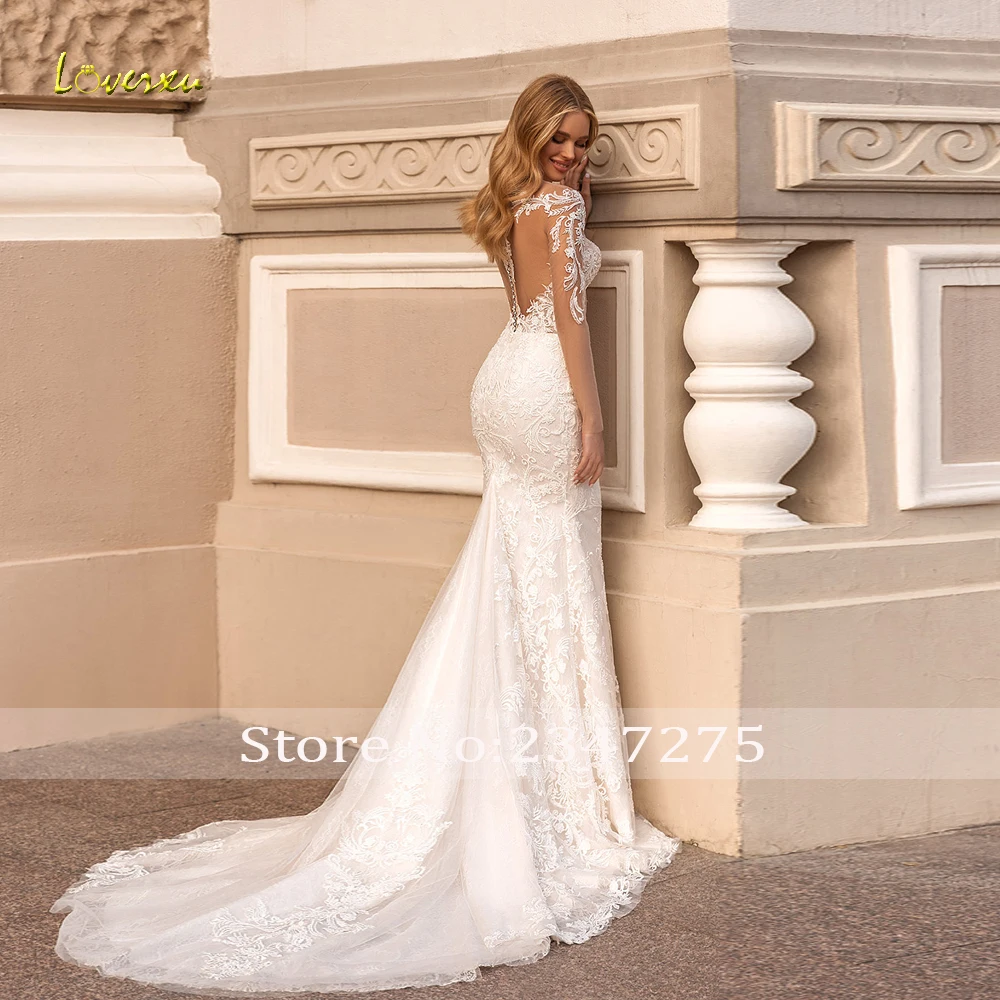 Loverxu Mermaid Wedding Dresses 2024 Sweetheart Long Sleeve Vestido De Novia Appliques Detachable Train Ruffles Robe De Mariee