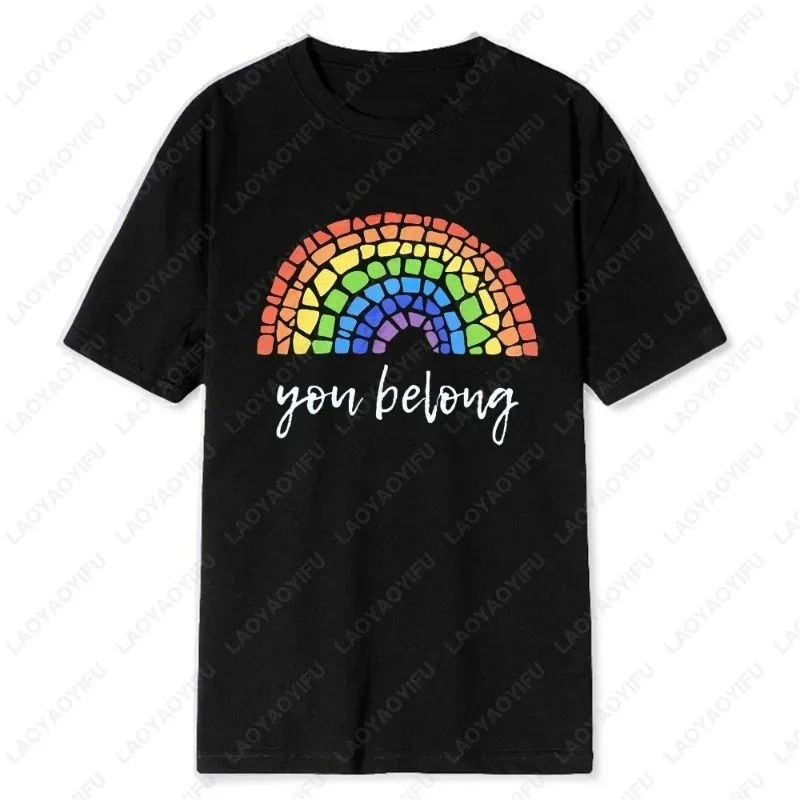 LGBT Gay Pride Theme Night Tshirt Large New YOU BELONG Funny Lovely Casual Harajuku Camisetas Comfortable Commuter Simple Tees