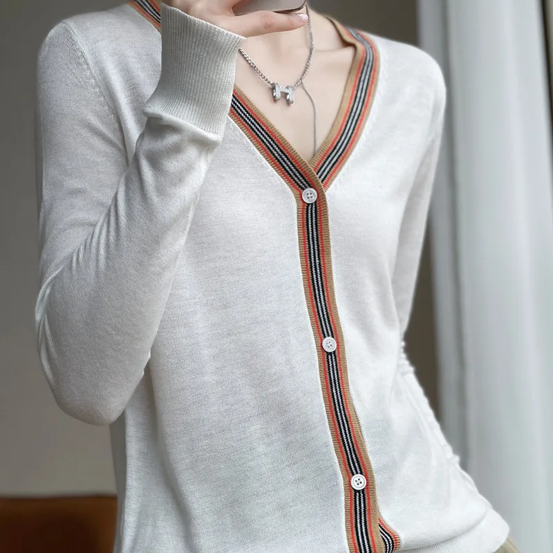 

Cashmere cardigan women's V-neck thin knitted sweater jacket spring and autumn new loose cardigan women's long sleeves