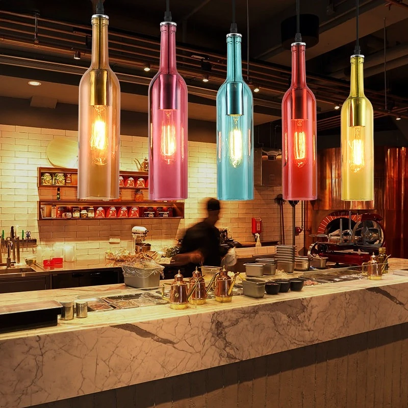 Nordic Modern Creative Led Wine Bottle Glass Pendant Light Kitchen Dining Room Bar Restaurant Hanging Lamp Art Deco Pendant Lamp