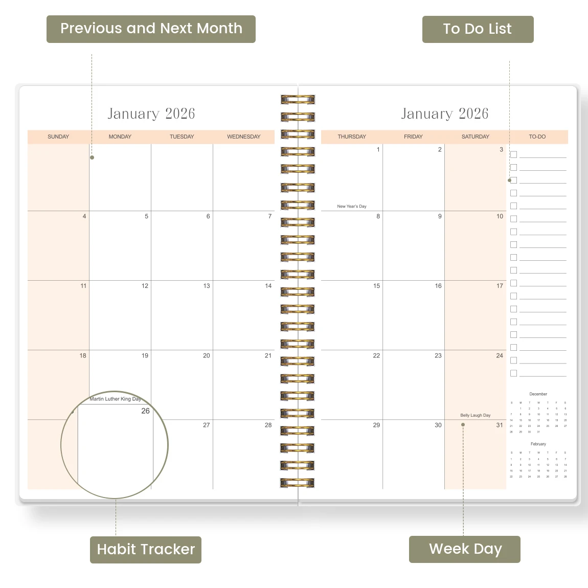 مخطط شهري مقاس A5 لعام 2026، غطاء زهري، جدول أعمال أكاديمي مع قائمة الملاحظات والقيام بالإنتاجية، مثالي لإدارة الوقت، هدية رائعة