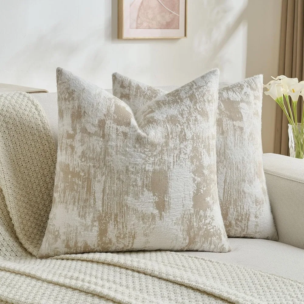 

FUTEI Brown White Patterned Pillow Covers, 20x20 Inches, Set of 2, Plush Faux Cashmere Jacquard - Soft and Cozy Cushion Cases