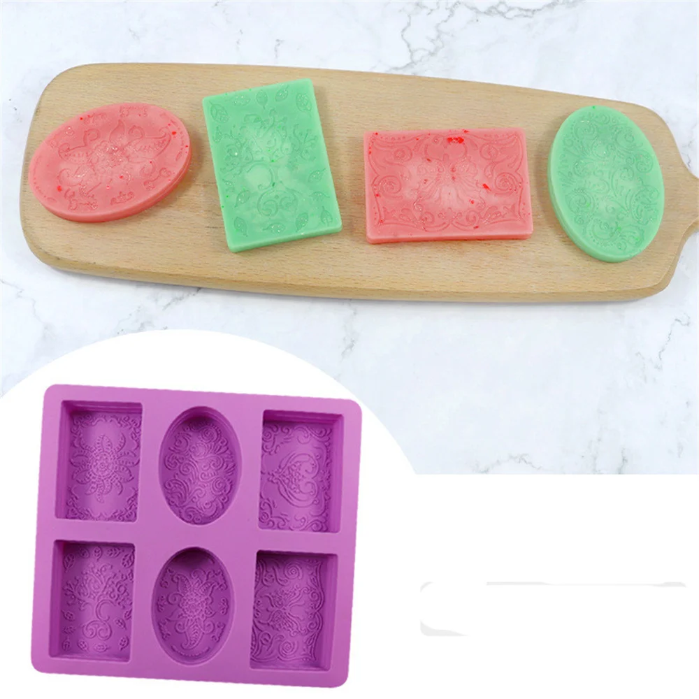 6 Holes Soap Mold Oval Flower Pattern Soap Making Mould DIY Craft Silicone Mold