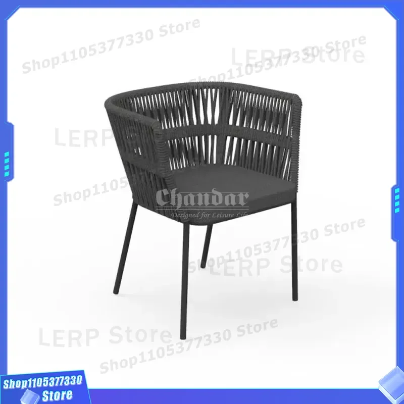 Outdoor Aluminum Rope Chair Modern Garden Seating Durable Metal Frame Patio Furniture for Backyard Deck Balcony Relaxation
