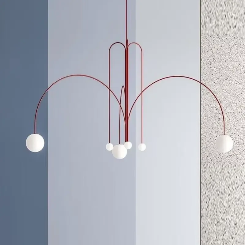 Geometric Chandelier Red Glass Ball Minimalist Lamp Creative Living Room Dining Home Decor Molecular Arch Hang