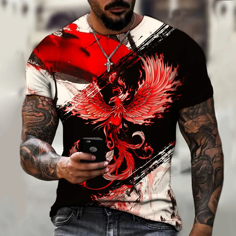 

Men's T-shirt New Design Boys' Short Sleeve Fire Phoenix 3D Printing Fashion Trend In Europe and America