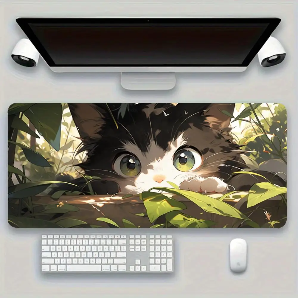 Minimal Anime Style Hiding Cat Playmat Large Size Mouse Pads For Games Office Desktop Laptop Bedroom Learning Mat